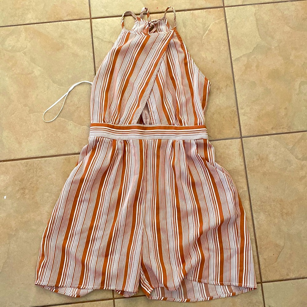 Orange/white striped Romper size small